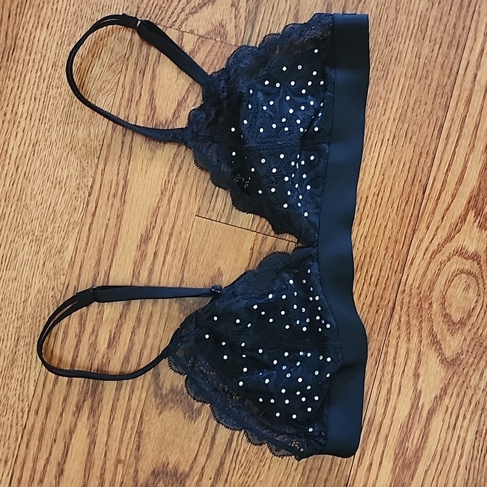 PINK black bralette with stones. Large